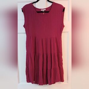 Knox Rose Fuchia Lightweight Boho Ruffled Mini Dress NWT